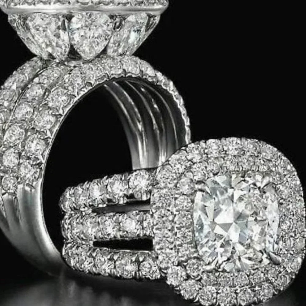 NEW 925 STERLING SILVER DIAMOND HALO RING, CUTE RING, SHINY RING. - Picture 3 of 6